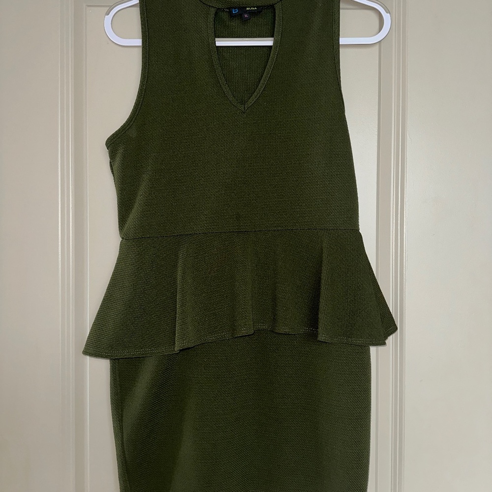 Olive Green Peplum Dress with Keyhole Neckline